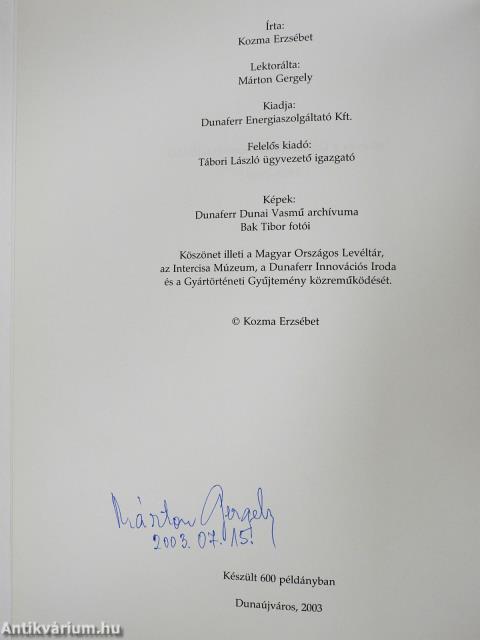 50 éves a Dunai Vasmű energiaellátása (aláírt példány)