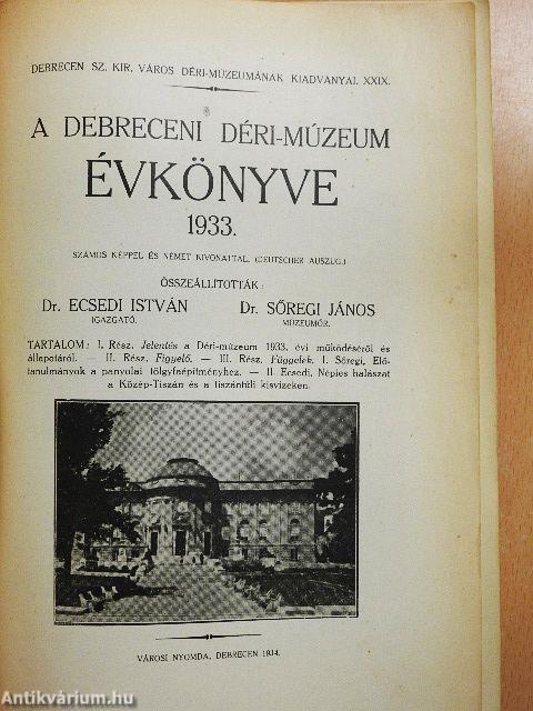 A Debreceni Déri Múzeum évkönyve 1933