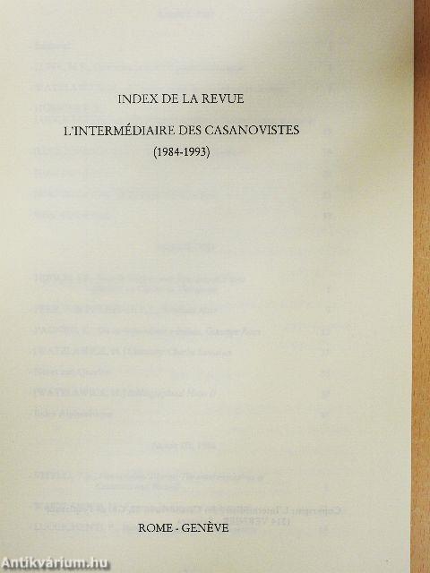 L'Intermédiaire des Casanovistes (1984-1993) - Index de la Revue
