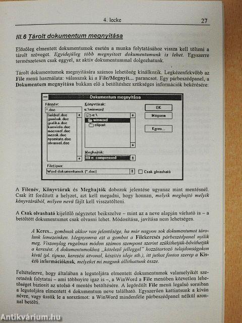 Bevezetés a magyar nyelvű WORD for WINDOWS szövegszerkesztő használatába