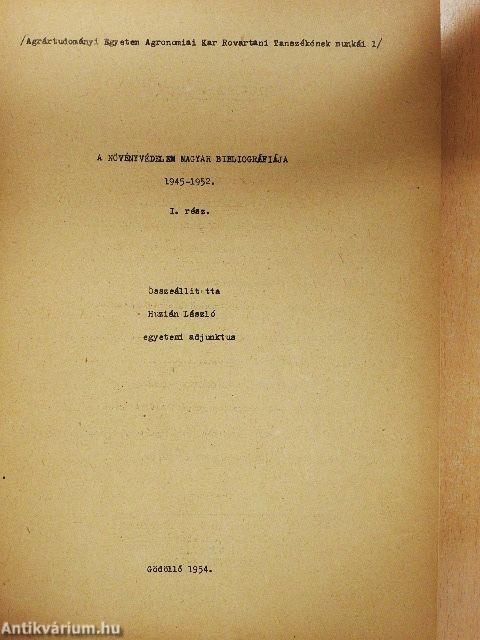 A növényvédelem magyar bibliográfiája I.