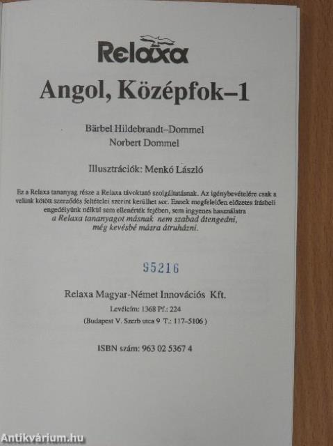 Relaxa Angol, Középfok-1 - 6 db kazettával
