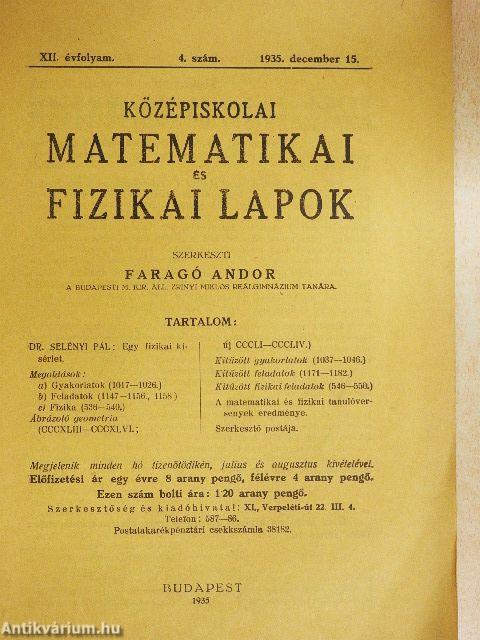 Középiskolai matematikai és fizikai lapok 1935. december 15.
