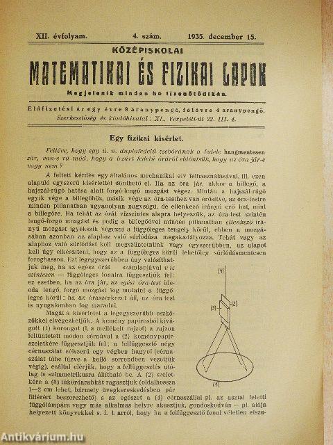 Középiskolai matematikai és fizikai lapok 1935. december 15.