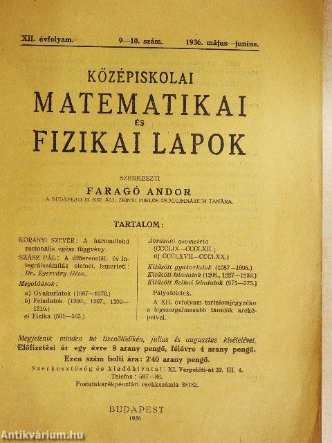 Középiskolai Matematikai és Fizikai Lapok 1936. május-junius