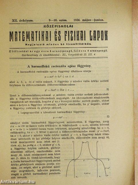 Középiskolai Matematikai és Fizikai Lapok 1936. május-junius