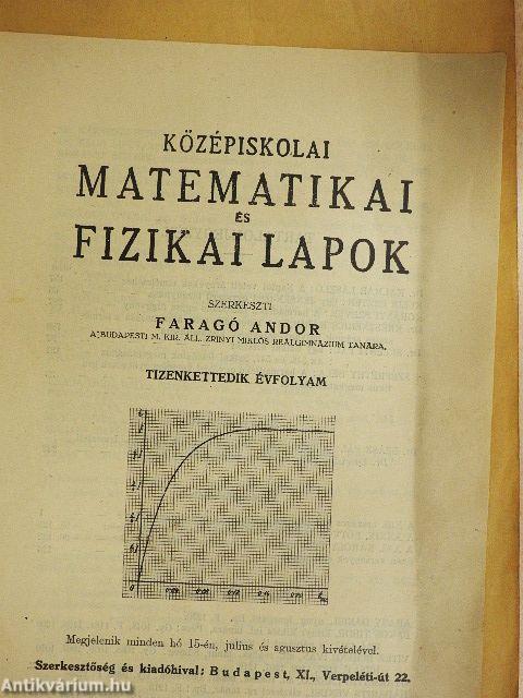 Középiskolai Matematikai és Fizikai Lapok 1936. január 15.