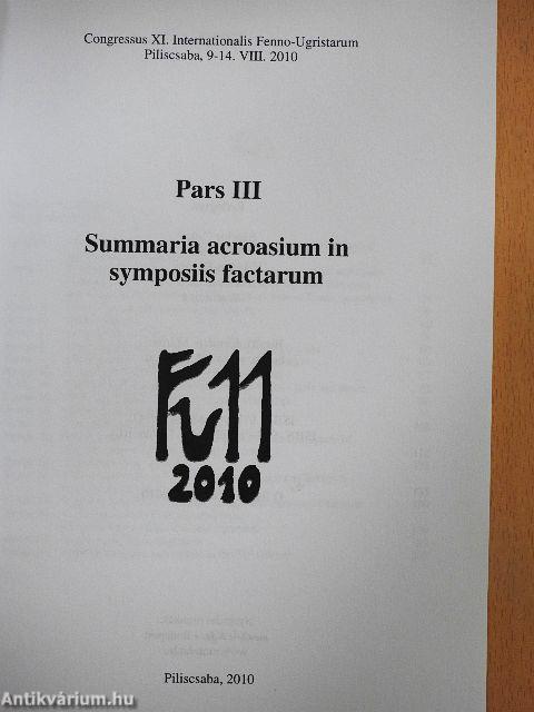 Congressus XI Internationalis Fenno-Ugristarum III.