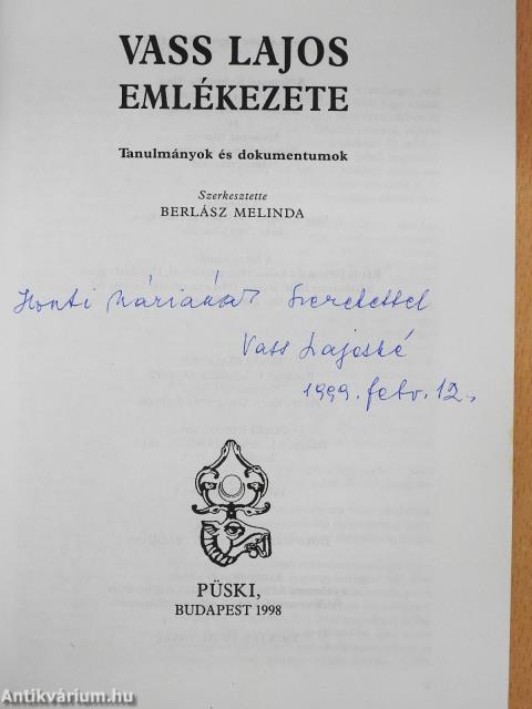 Vass Lajos emlékezete (dedikált példány)