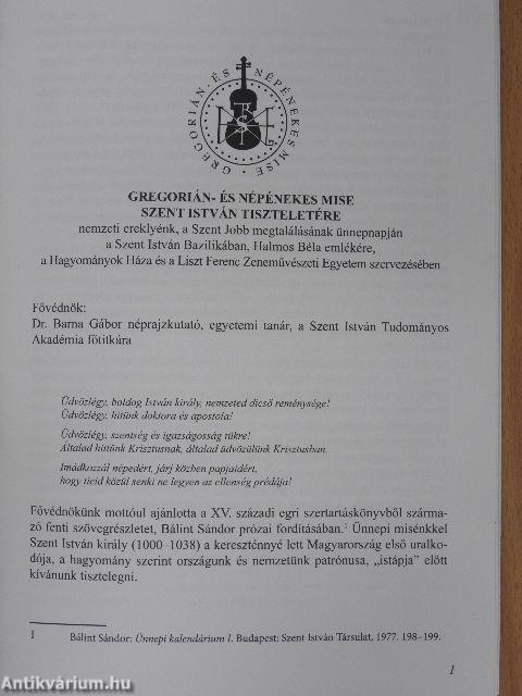 Gregorián- és népénekes mise Szent István Magyarország patrónusa tiszteletére