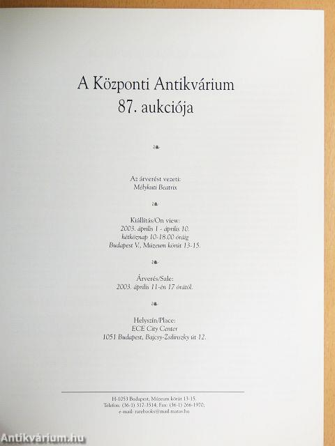 A Központi Antikvárium 87. aukciója