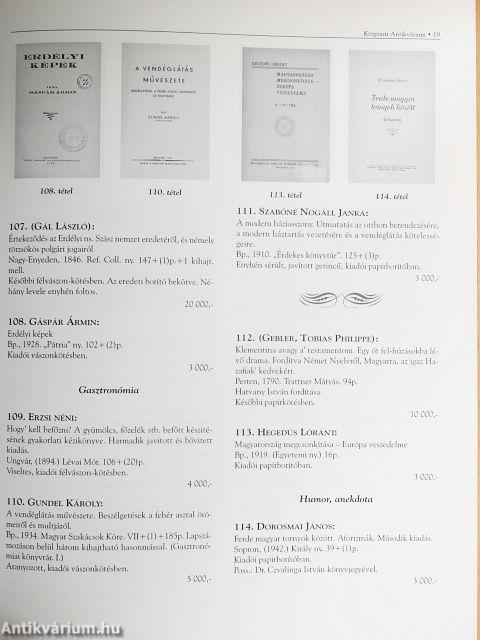 A Központi Antikvárium 91. aukciója