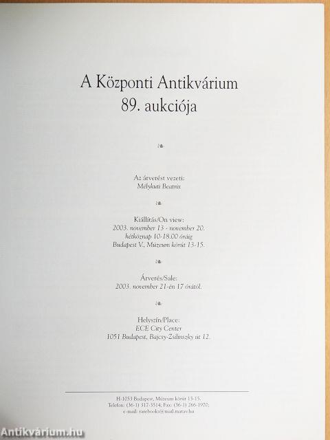 A Központi Antikvárium 89. aukciója