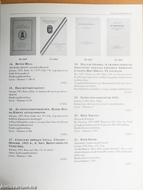 A Központi Antikvárium 102. aukciója