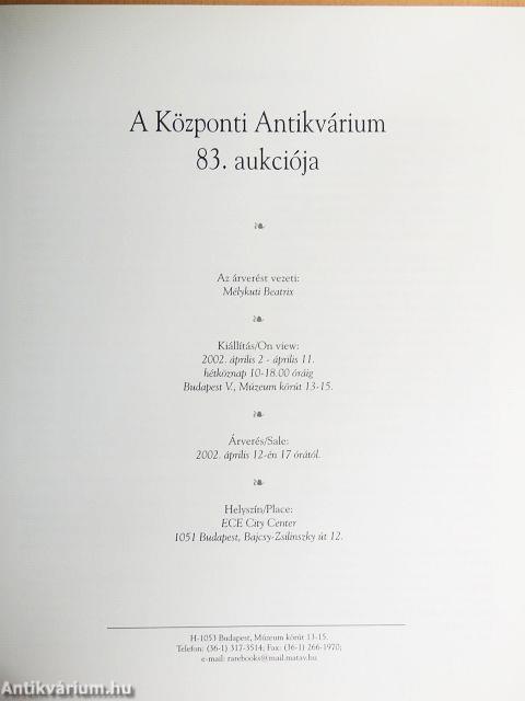 A Központi Antikvárium 83. aukciója