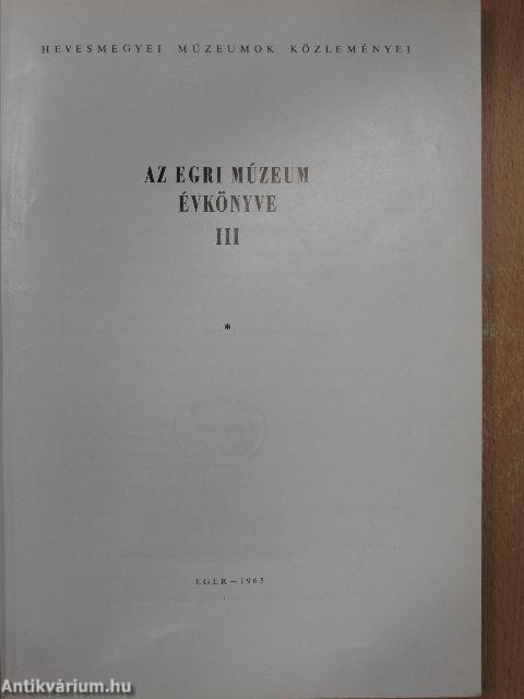 Az Egri Múzeum Évkönyve III.