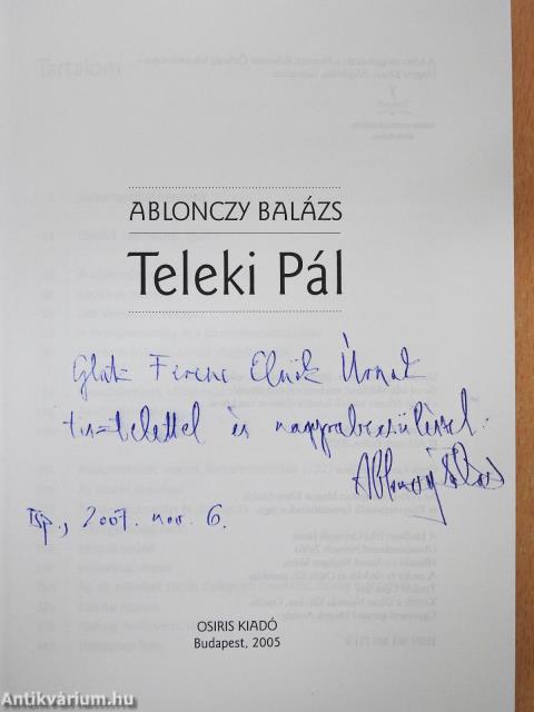 Teleki Pál (dedikált példány)
