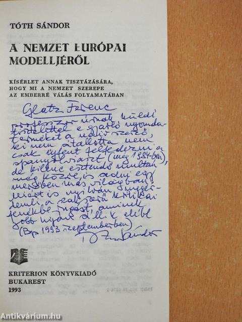 A nemzet európai modelljéről (dedikált példány)