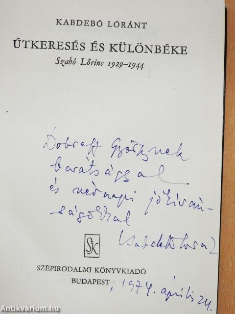 Útkeresés és különbéke (dedikált példány)
