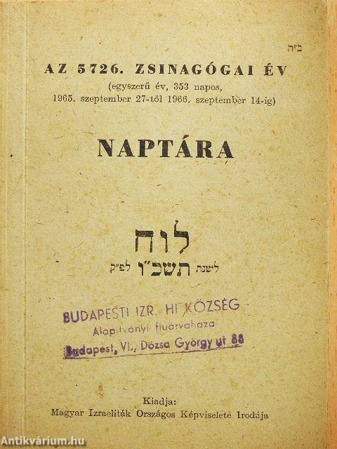 Az 5726. zsinagógai év naptára