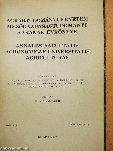 Agrártudományi Egyetem Mezőgazdaságtudományi Karának évkönyve 1950