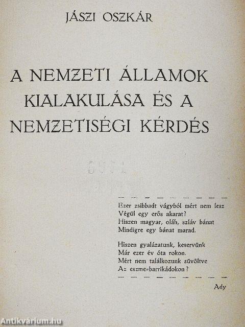 A nemzeti államok kialakulása és a nemzetiségi kérdés