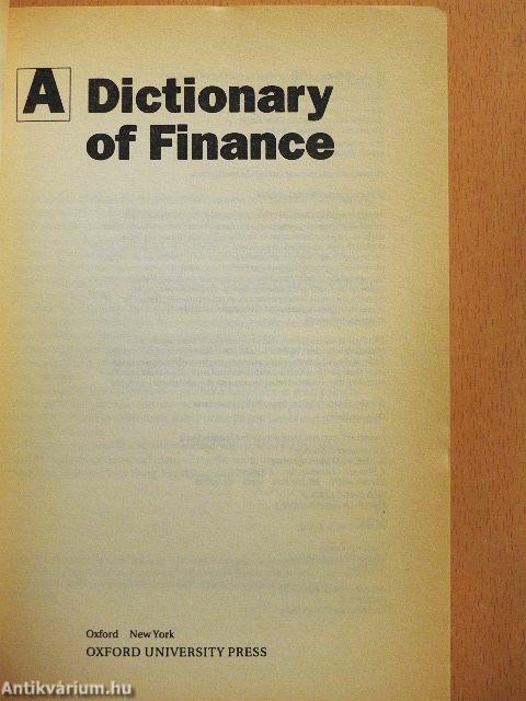 A Dictionary of Finance