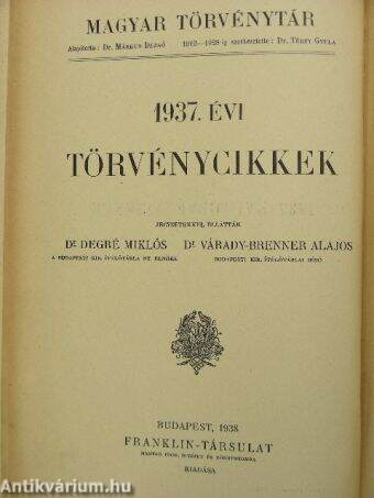 1937. évi törvénycikkek/Pótlások az 1874-1934. évi törvényekhez
