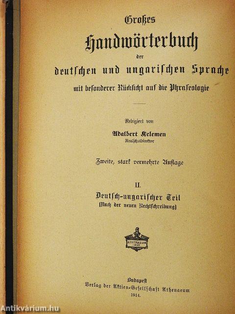 Német és magyar nagy kézi szótár II. (rossz állapotú)