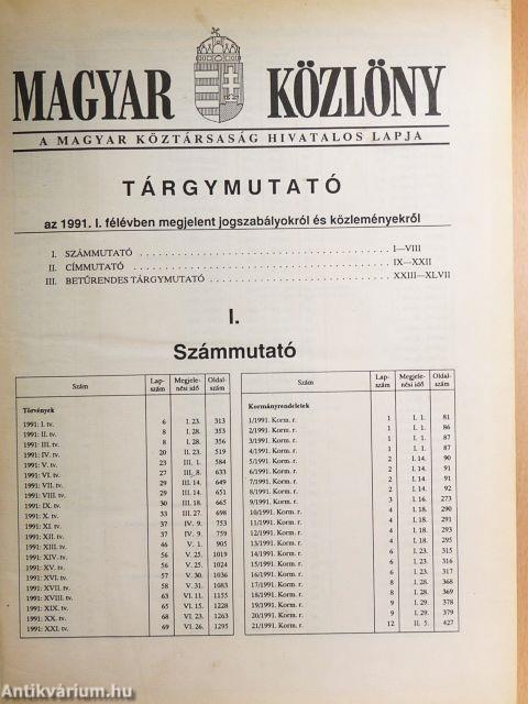Magyar Közlöny 1991. január-december I-III.