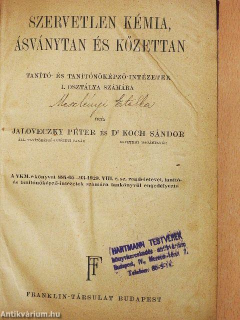 Szervetlen kémia, ásványtan és kőzettan