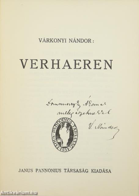 Verhaeren (dedikált példány)