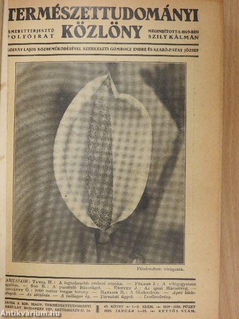 Természettudományi Közlöny 1935. (nem teljes évfolyam)/Pótfüzetek a Természettudományi Közlönyhöz