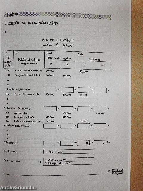 Feladatgyűjtemény a Számvitelszervezés és vezetéshez