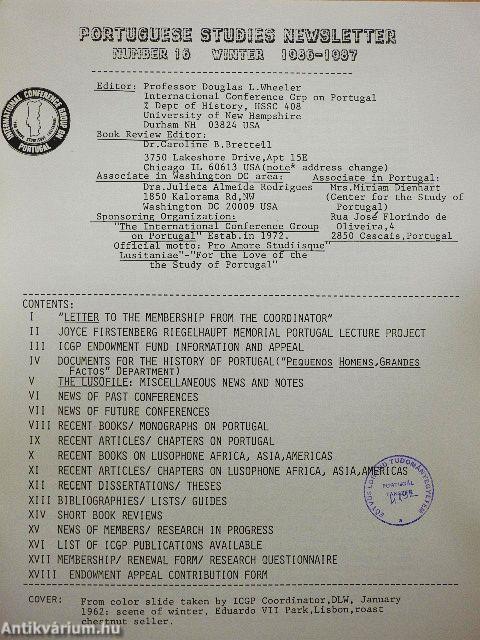 Portuguese Studies Newsletter Winter 1986-1987