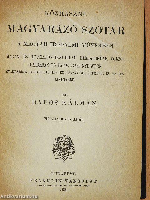 Közhasznu magyarázó szótár