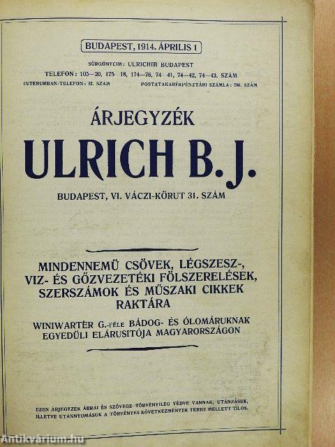 Ulrich B. J. cső-árjegyzék Budapest, 1914. április 1.