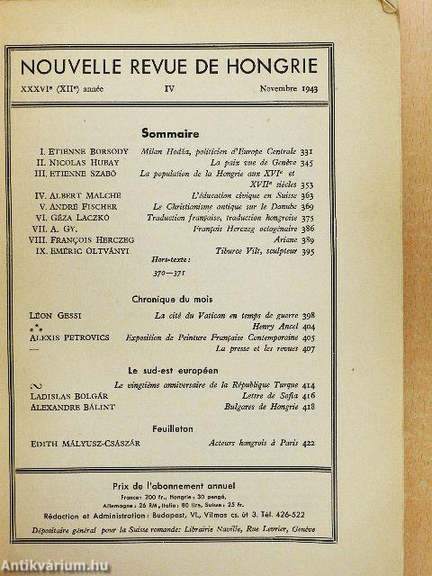 Nouvelle Revue de Hongrie Novembre 1943