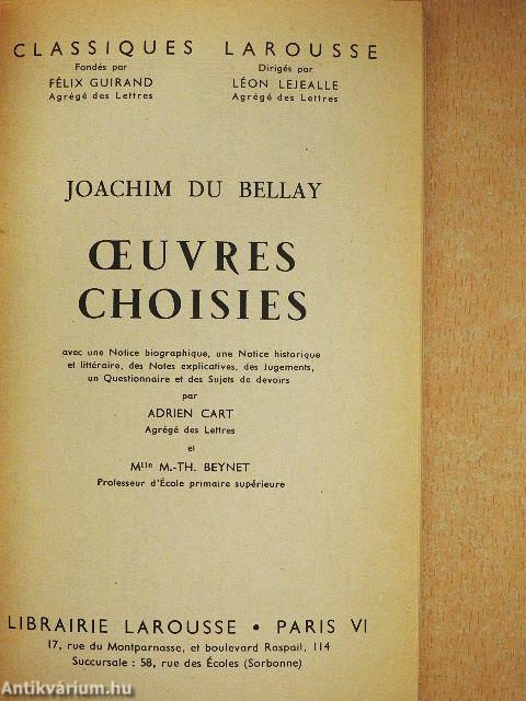 Joachim du Bellay Oeuvres Choisies