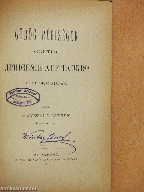 Görög régiségek Goethe "Iphigenie auf Tauris" czimű drámájában