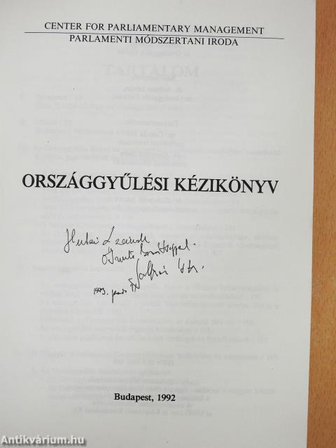 Országgyűlési kézikönyv (dedikált példány)