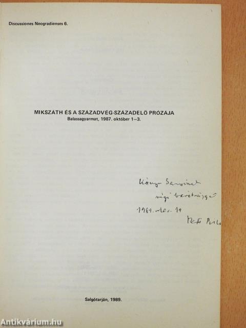 Mikszáth és a századvég-századelő prózája (dedikált példány)