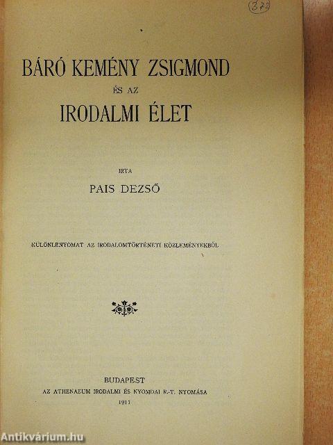 Báró Kemény Zsigmond és az irodalmi élet