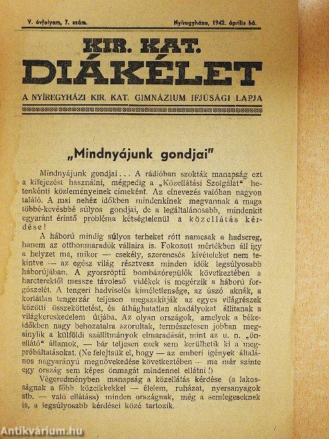Kir. Kat. Diákélet 1942. április