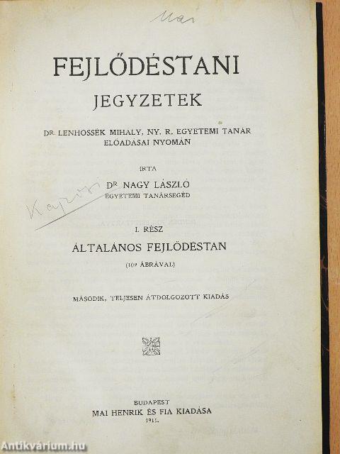 Fejlődéstani jegyzetek I-II.