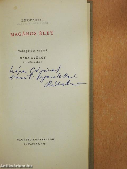 Magános élet (dedikált példány)