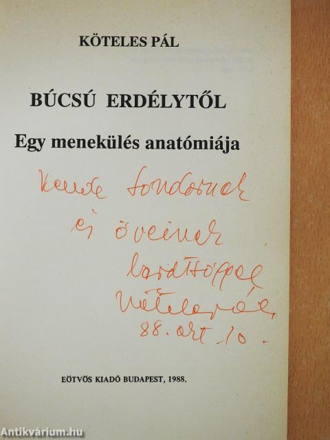 Búcsú Erdélytől (dedikált példány)