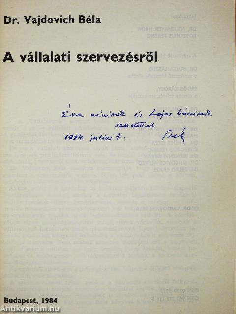 A vállalati szervezésről (dedikált példány)