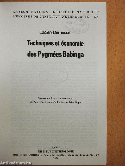 Techniques et économie des Pygmées Babinga
