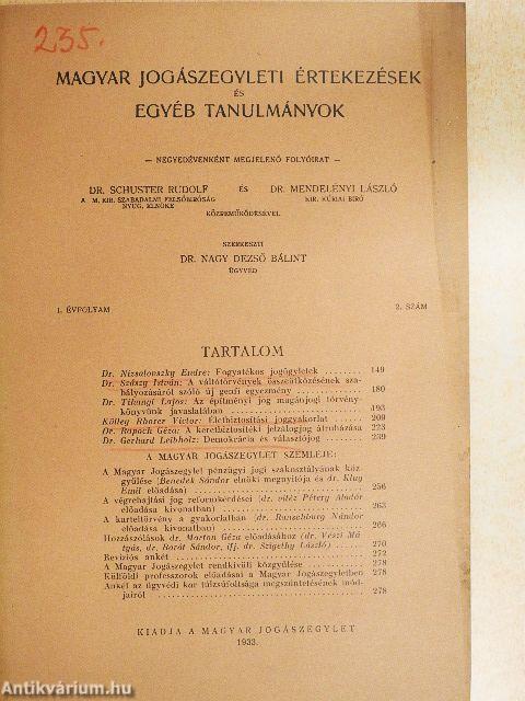 Magyar jogászegyleti értekezések és egyéb tanulmányok 1933. április